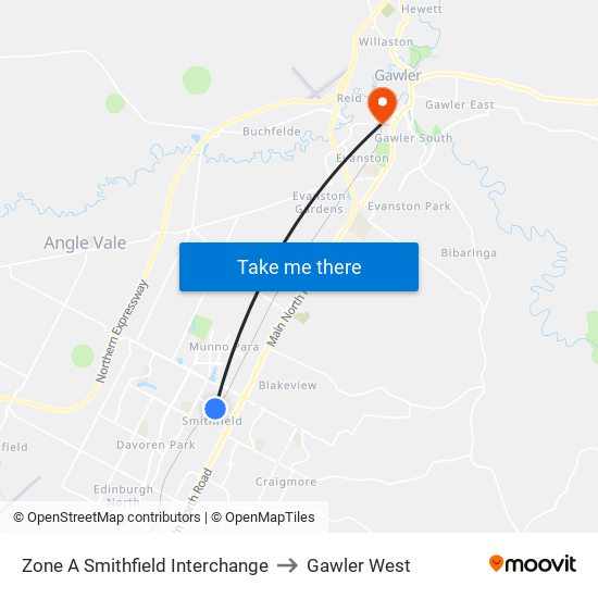 Zone A Smithfield Interchange to Gawler West map