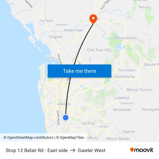 Stop 12 Belair Rd - East side to Gawler West map