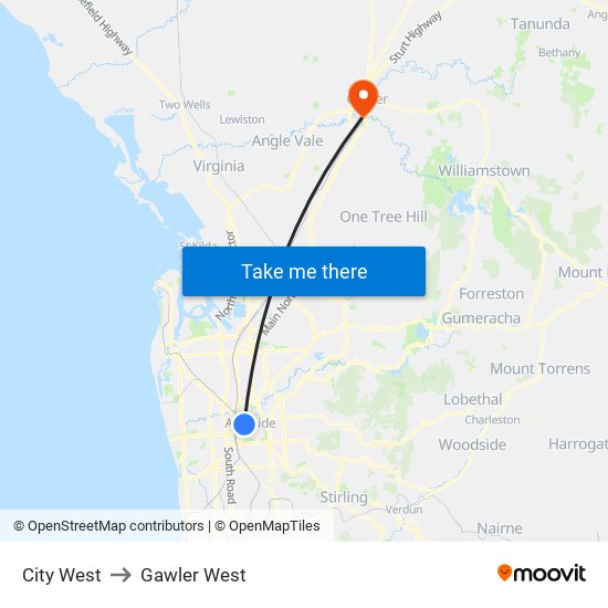 City West to Gawler West map