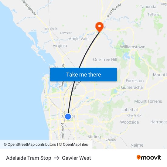 Adelaide Tram Stop to Gawler West map