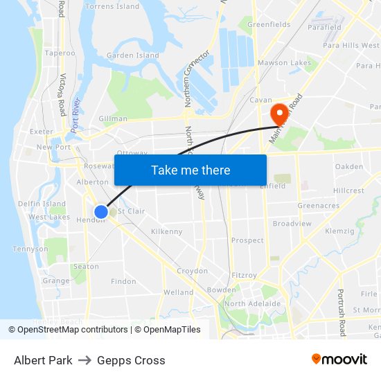 Albert Park to Gepps Cross map