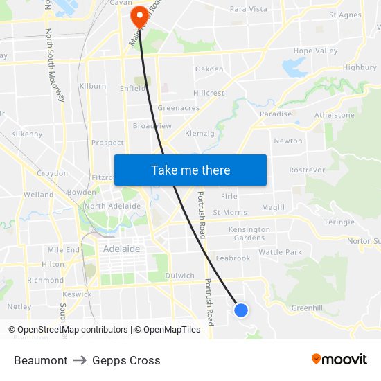 Beaumont to Gepps Cross map