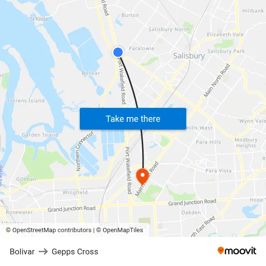 Bolivar to Gepps Cross map