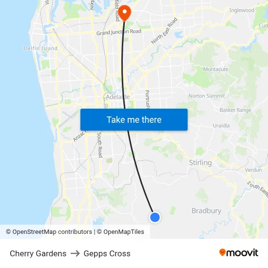 Cherry Gardens to Gepps Cross map