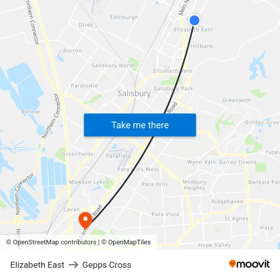Elizabeth East to Gepps Cross map