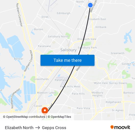 Elizabeth North to Gepps Cross map