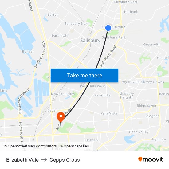 Elizabeth Vale to Gepps Cross map