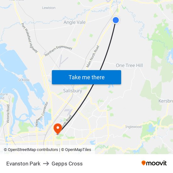 Evanston Park to Gepps Cross map