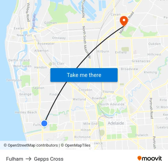 Fulham to Gepps Cross map