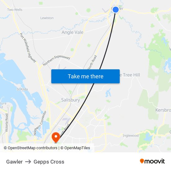 Gawler to Gepps Cross map