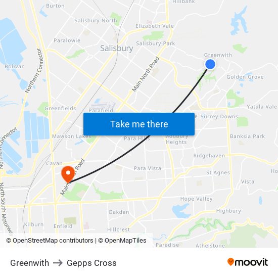 Greenwith to Gepps Cross map