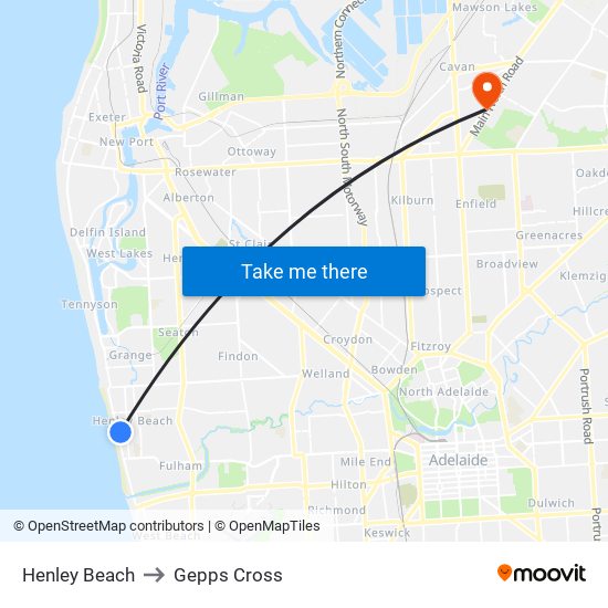 Henley Beach to Gepps Cross map