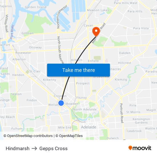 Hindmarsh to Gepps Cross map