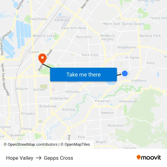 Hope Valley to Gepps Cross map