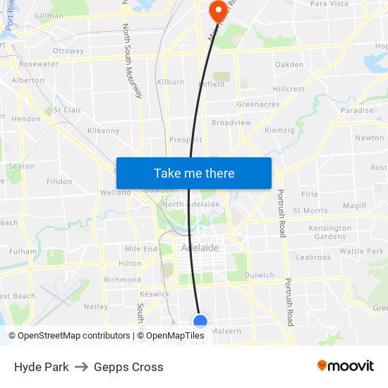 Hyde Park to Gepps Cross map