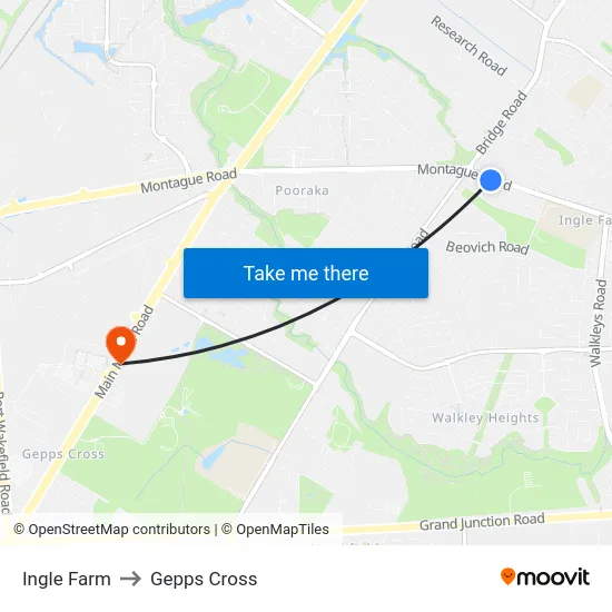 Ingle Farm to Gepps Cross map