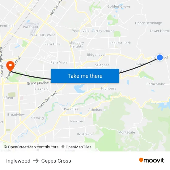 Inglewood to Gepps Cross map