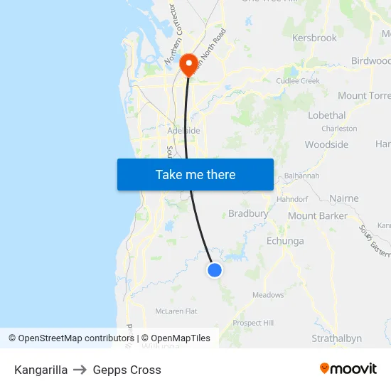 Kangarilla to Gepps Cross map