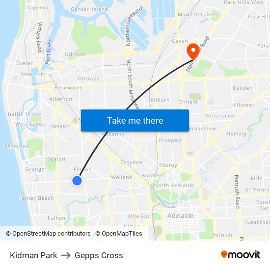 Kidman Park to Gepps Cross map