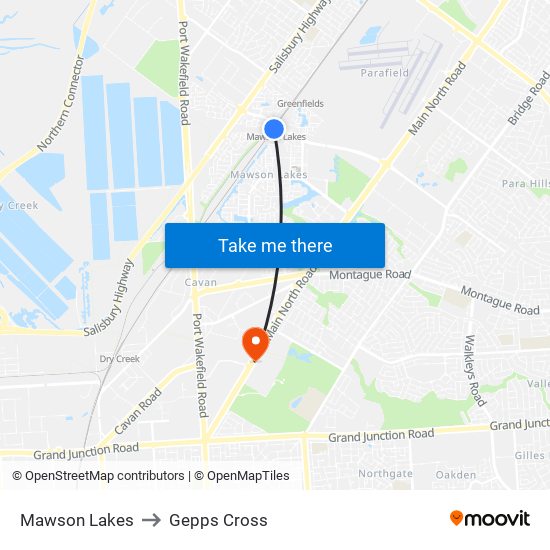 Mawson Lakes to Gepps Cross map