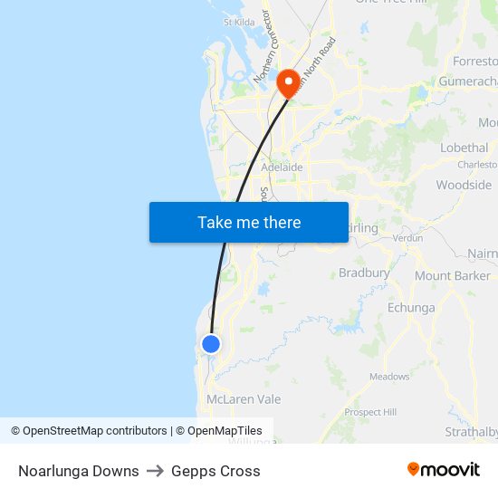 Noarlunga Downs to Gepps Cross map
