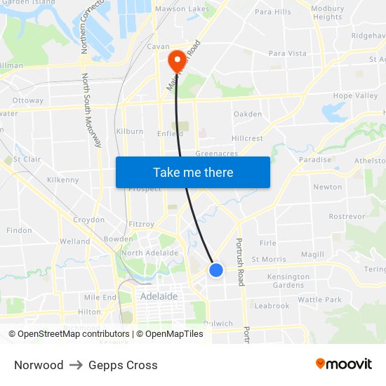 Norwood to Gepps Cross map