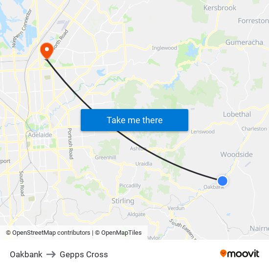 Oakbank to Gepps Cross map