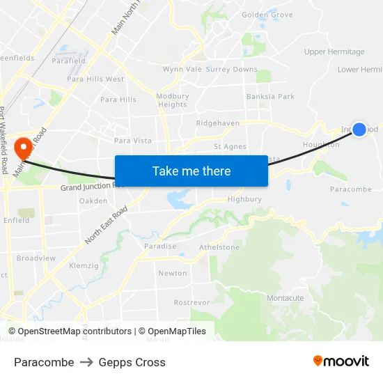 Paracombe to Gepps Cross map