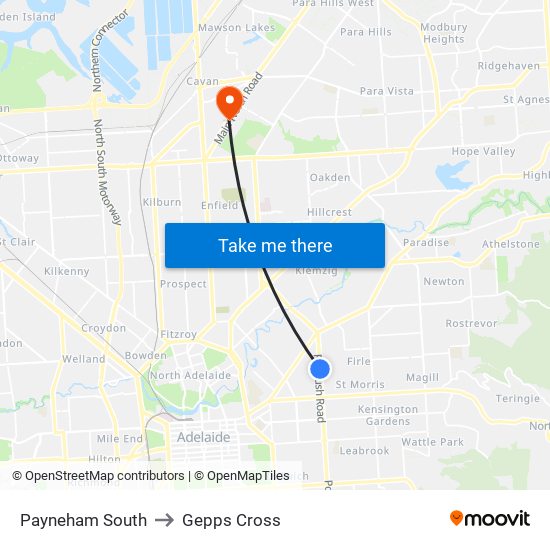 Payneham South to Gepps Cross map