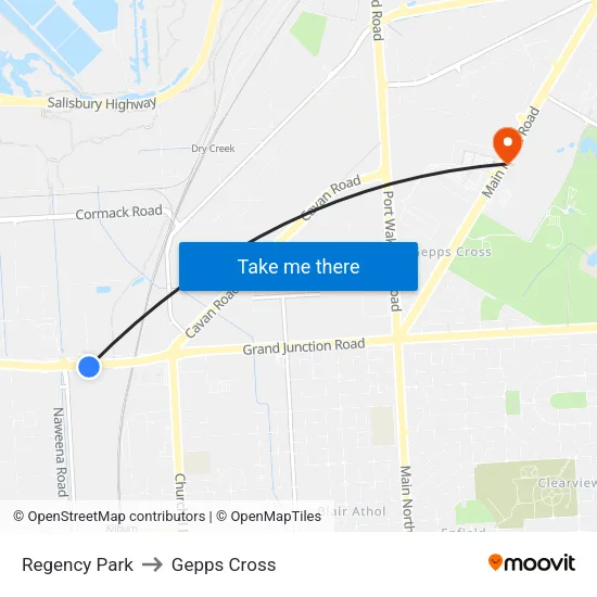 Regency Park to Gepps Cross map
