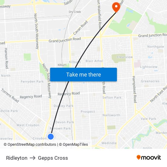 Ridleyton to Gepps Cross map