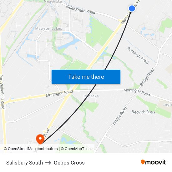 Salisbury South to Gepps Cross map