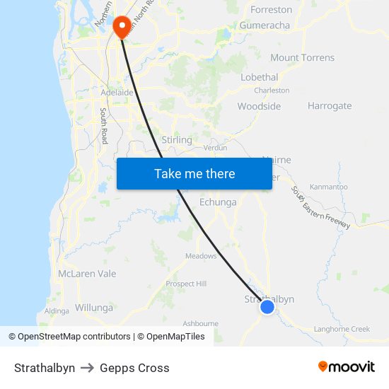 Strathalbyn to Gepps Cross map