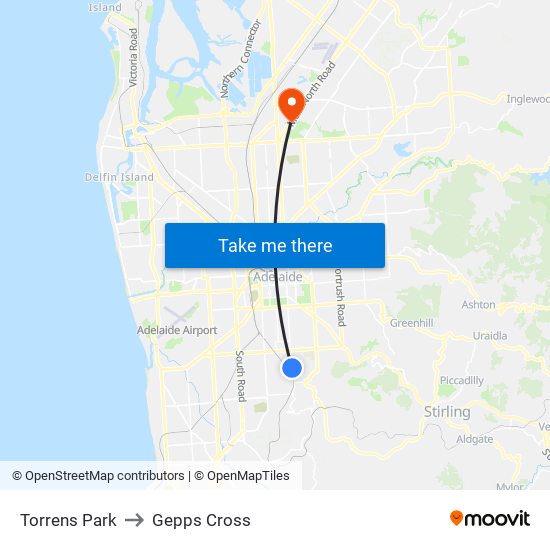Torrens Park to Gepps Cross map