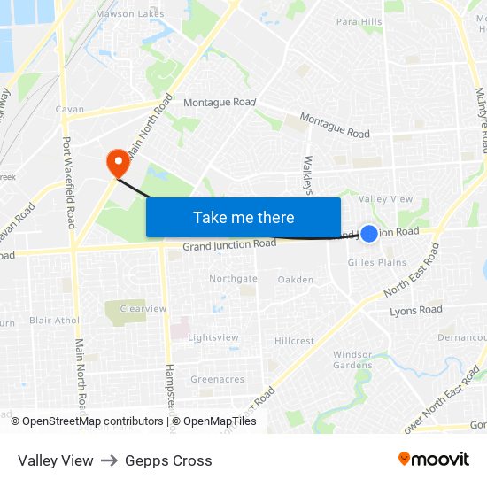 Valley View to Gepps Cross map