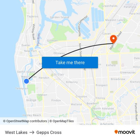 West Lakes to Gepps Cross map