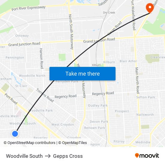 Woodville South to Gepps Cross map