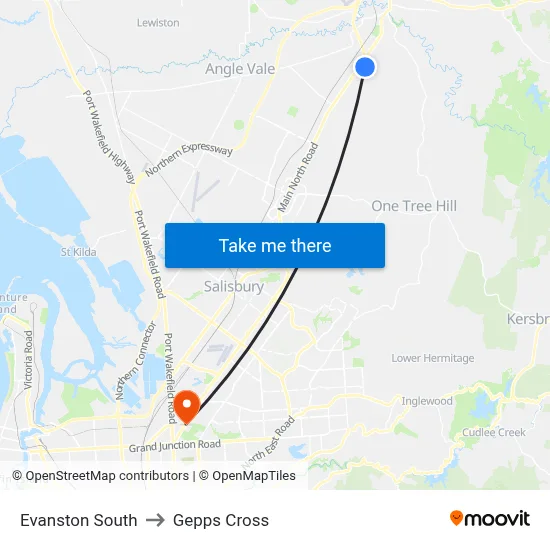 Evanston South to Gepps Cross map