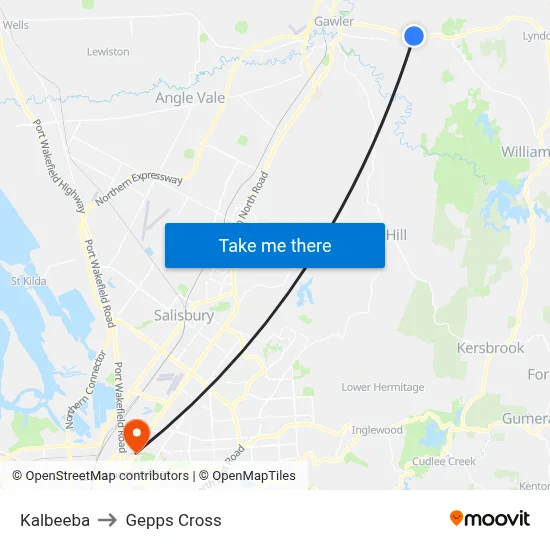Kalbeeba to Gepps Cross map