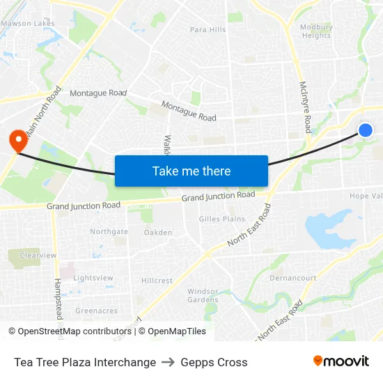 Tea Tree Plaza Interchange to Gepps Cross map