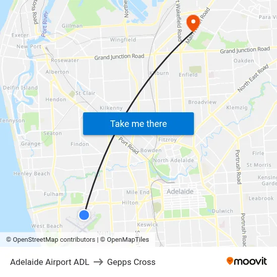 Adelaide Airport ADL to Gepps Cross map