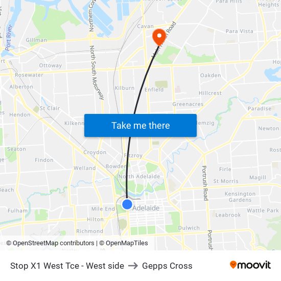Stop X1 West Tce - West side to Gepps Cross map