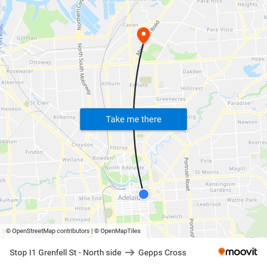 Stop I1 Grenfell St - North side to Gepps Cross map