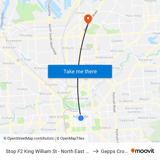 Stop F2 King William St - North East side to Gepps Cross map