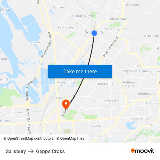 Salisbury to Gepps Cross map