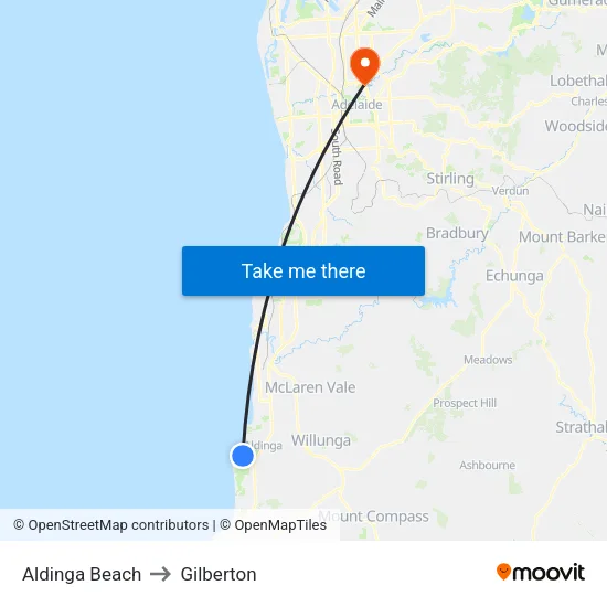 Aldinga Beach to Gilberton map
