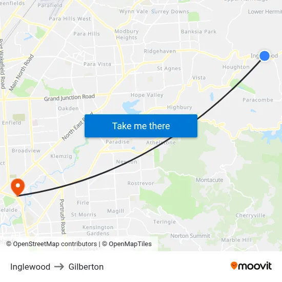 Inglewood to Gilberton map
