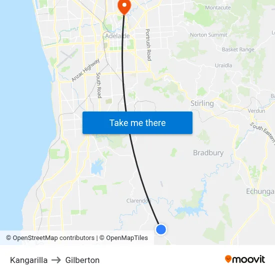 Kangarilla to Gilberton map
