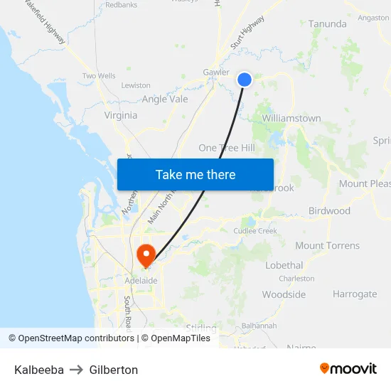 Kalbeeba to Gilberton map