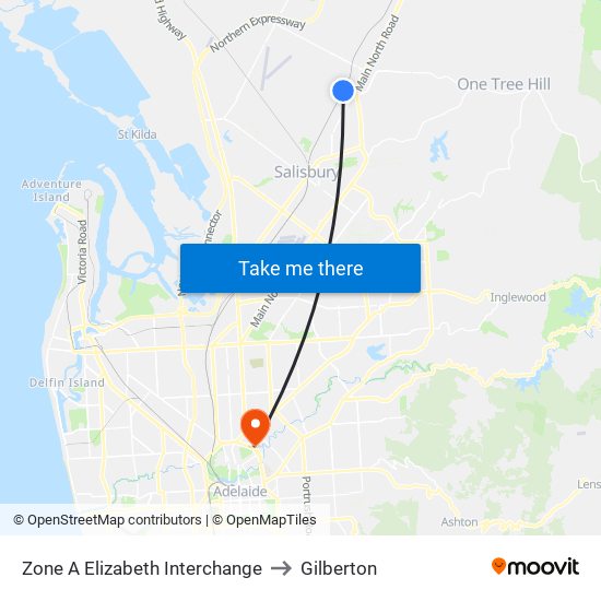 Zone A Elizabeth Interchange to Gilberton map